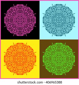 Ethnic mandala fancy pattern in bohemian style. Set in different colors