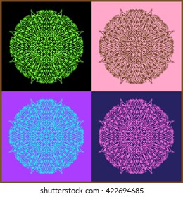 Ethnic mandala fancy pattern in bohemian style. Set in different colors