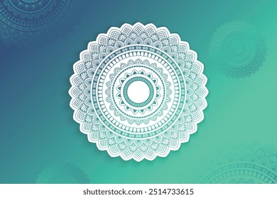 Ethnic Mandala Festive Element Design On Turquoise Green Gradient Background. Vector Illustration For Festival Sale Elements