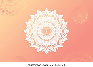 Projeto De Elemento Festivo Mandala Étnico Sobre Fundo Gradiente De Pêssego. Ilustração De Vetor Para Elementos De Venda De Festival