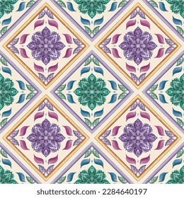 Ethnic Mandala Floral Damask Pattern on Beige Background, seamless pattern traditional Design for background,tile, carpet,wallpaper,clothing,wrapping,Batik,fabric. Illustration embroidery style