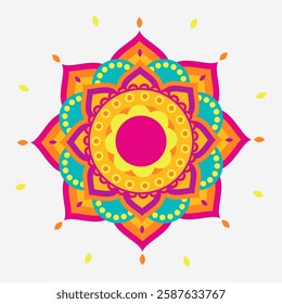 Ethnic mandala with floral and oriental patterns. A vibrant vector illustration with a symmetrical decorative design. Isolated on a white background.