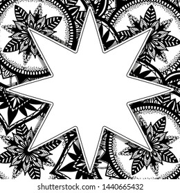 Ethnic Mandala frame decoration.Boho chic oriental motif. Black color in white background.Vector illustration.