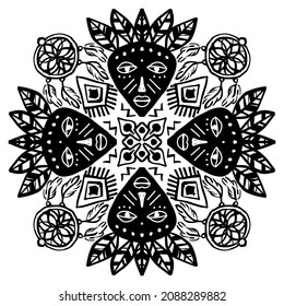 Ethnic  mandala Indian mask. Hand drawing illustration.