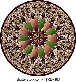 The Ethnic Mandala In Maroon-brown-green Color Scheme With Oriental Design