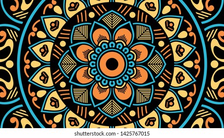 Ethnic Mandala Ornament. Arabic, Pakistan, Moroccan, Turkish, Indian, Spain motifs