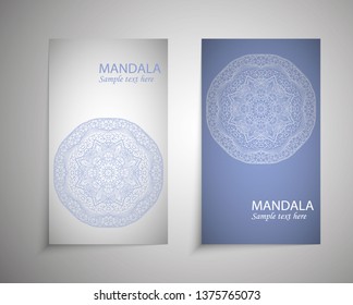 Ethnic Mandala ornament. Colorful ornamental ethnic banner set. Templates with doodle tribal mandalas. Vector illustration for congratulation or invitation