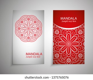 Ethnic Mandala ornament. Colorful ornamental ethnic banner set. Templates with doodle tribal mandalas. Vector illustration for congratulation or invitation