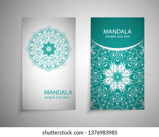 Ethnic Mandala ornament. Colorful ornamental ethnic banner set. Templates with doodle tribal mandalas. Vector illustration for congratulation or invitation