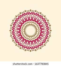 Ethnic Mandala Ornament. round. Arabic, Pakistan, Moroccan, Turkish, Indian, Spain motifs. pink and chocolate colors. Mandala with floral patterns. Yoga template. vintage
