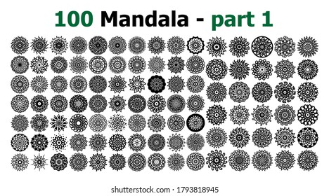 Ethnic Mandala ornament. Round pattern set. Templates with doodle mandalas.