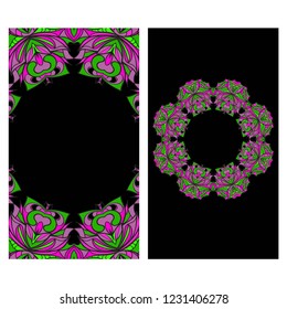 Ethnic Mandala ornament. Templates with floral frame. Vector illustration for congratulation or invitation. The front and rear side.
