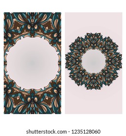 Ethnic Mandala ornament. Templates with floral frame. Vector illustration for congratulation or invitation. The front and rear side.