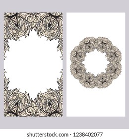 Ethnic Mandala ornament. Templates with floral frame. Vector illustration for congratulation or invitation. The front and rear side.