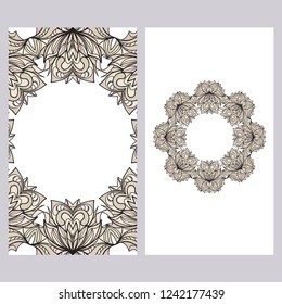 Ethnic Mandala ornament. Templates with floral frame. Vector illustration for congratulation or invitation. The front and rear side.