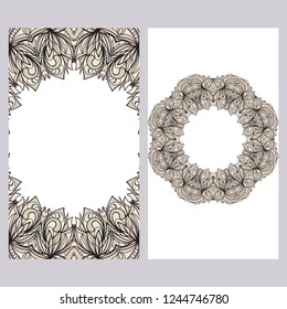Ethnic Mandala ornament. Templates with floral frame. Vector illustration for congratulation or invitation. The front and rear side.