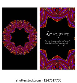 Ethnic Mandala ornament. Templates with floral frame. Vector illustration for congratulation or invitation. The front and rear side.