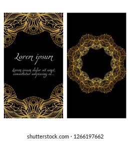Ethnic Mandala ornament. Templates with floral frame. Vector illustration for congratulation or invitation. The front and rear side.