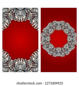 Ethnic Mandala ornament. Templates with floral frame. Vector illustration for congratulation or invitation. The front and rear side.
