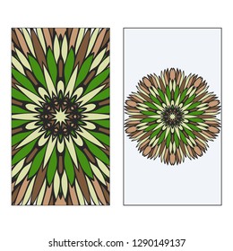 Ethnic Mandala Ornament. Templates invitation card With Mandalas. Floral decoration. Vector illustration/ Green, brown color. Card Design For Banners, Greeting Cards, Gifts Tags