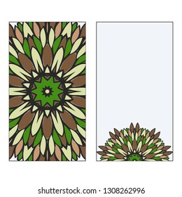 Ethnic Mandala Ornament. Templates invitation card With Mandalas. Floral decoration. Vector illustration Green, brown color. Card Design For Banners, Greeting Cards, Gifts Tags