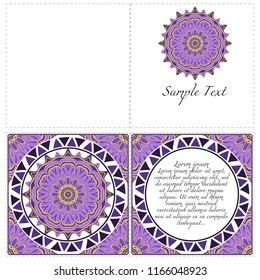 Ethnic Mandala ornament. Templates with mandalas. Vector illustration for congratulation or invitation. The front and rear side