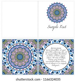 Ethnic Mandala ornament. Templates with mandalas. Vector illustration for congratulation or invitation. The front and rear side
