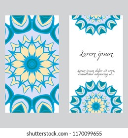 Ethnic Mandala ornament. Templates with mandalas. Vector illustration for congratulation or invitation. The front and rear side.