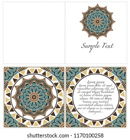 Ethnic Mandala ornament. Templates with mandalas. Vector illustration for congratulation or invitation. The front and rear side