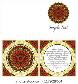 Ethnic Mandala ornament. Templates with mandalas. Vector illustration for congratulation or invitation. The front and rear side.