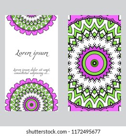 Ethnic Mandala ornament. Templates with mandalas. Vector illustration for congratulation or invitation. The front and rear side.