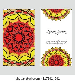 Ethnic Mandala ornament. Templates with mandalas. Vector illustration for congratulation or invitation. The front and rear side.