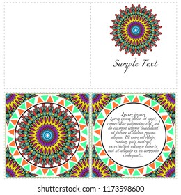 Ethnic Mandala ornament. Templates with mandalas. Vector illustration for congratulation or invitation. The front and rear side.