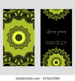 Ethnic Mandala ornament. Templates with mandalas. Vector illustration for congratulation or invitation. The front and rear side.