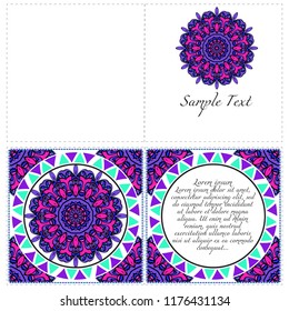 Ethnic Mandala ornament. Templates with mandalas. Vector illustration for congratulation or invitation. The front and rear side.