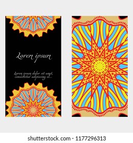 Ethnic Mandala ornament. Templates with mandalas. Vector illustration for congratulation or invitation. The front and rear side.