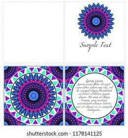 Ethnic Mandala ornament. Templates with mandalas. Vector illustration for congratulation or invitation. The front and rear side.