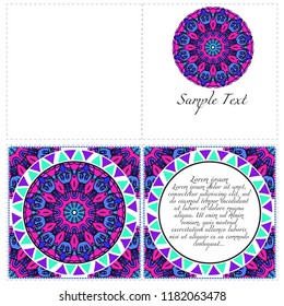 Ethnic Mandala ornament. Templates with mandalas. Vector illustration for congratulation or invitation. The front and rear side.