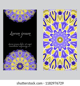 Ethnic Mandala ornament. Templates with mandalas. Vector illustration for congratulation or invitation. The front and rear side.
