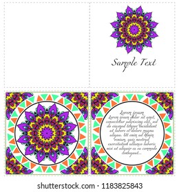 Ethnic Mandala ornament. Templates with mandalas. Vector illustration for congratulation or invitation. The front and rear side.