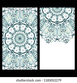 Ethnic Mandala ornament. Templates with mandalas. Vector illustration for congratulation or invitation. The front and rear side