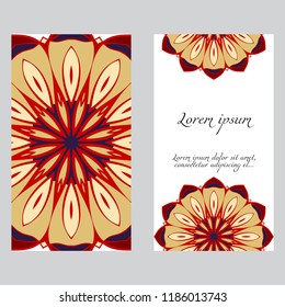 Ethnic Mandala ornament. Templates with mandalas. Vector illustration for congratulation or invitation. The front and rear side.