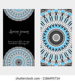 Ethnic Mandala ornament. Templates with mandalas. Vector illustration for congratulation or invitation. The front and rear side.