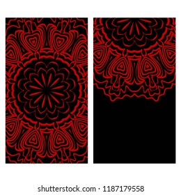 Ethnic Mandala ornament. Templates with mandalas. Vector illustration for congratulation or invitation. The front and rear side.