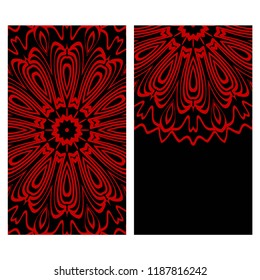 Ethnic Mandala ornament. Templates with mandalas. Vector illustration for congratulation or invitation. The front and rear side