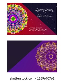 Ethnic Mandala ornament. Templates with mandalas. Vector illustration for congratulation or invitation. The front and rear side.