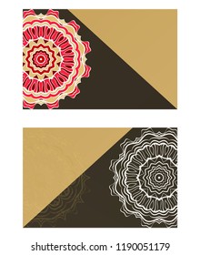 Ethnic Mandala ornament. Templates with mandalas. Vector illustration for congratulation or invitation. The front and rear side.