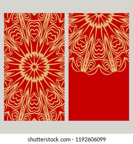 Ethnic Mandala ornament. Templates with mandalas. Vector illustration for congratulation or invitation. The front and rear side