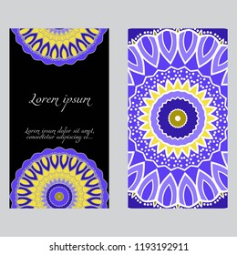 Ethnic Mandala ornament. Templates with mandalas. Vector illustration for congratulation or invitation. The front and rear side.