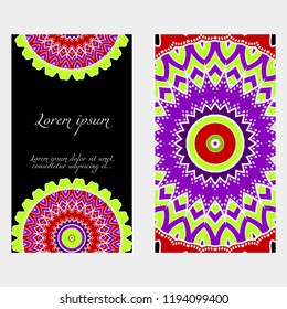 Ethnic Mandala ornament. Templates with mandalas. Vector illustration for congratulation or invitation. The front and rear side.